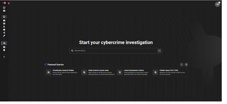 Busca e filtragem em fontes fechadas do cibercrime, no módulo Investigate